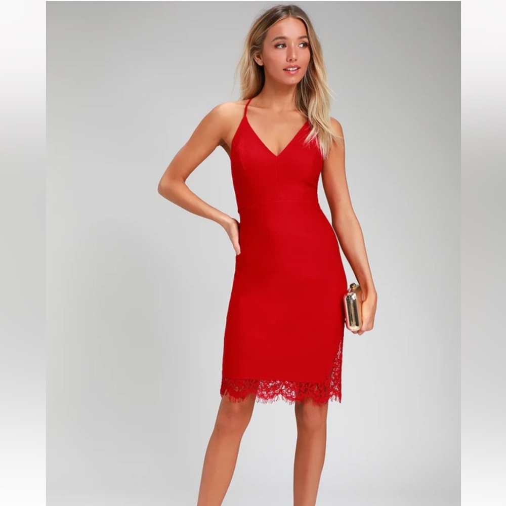 Lulus Only Want You Lace Bodycon Midi Dress